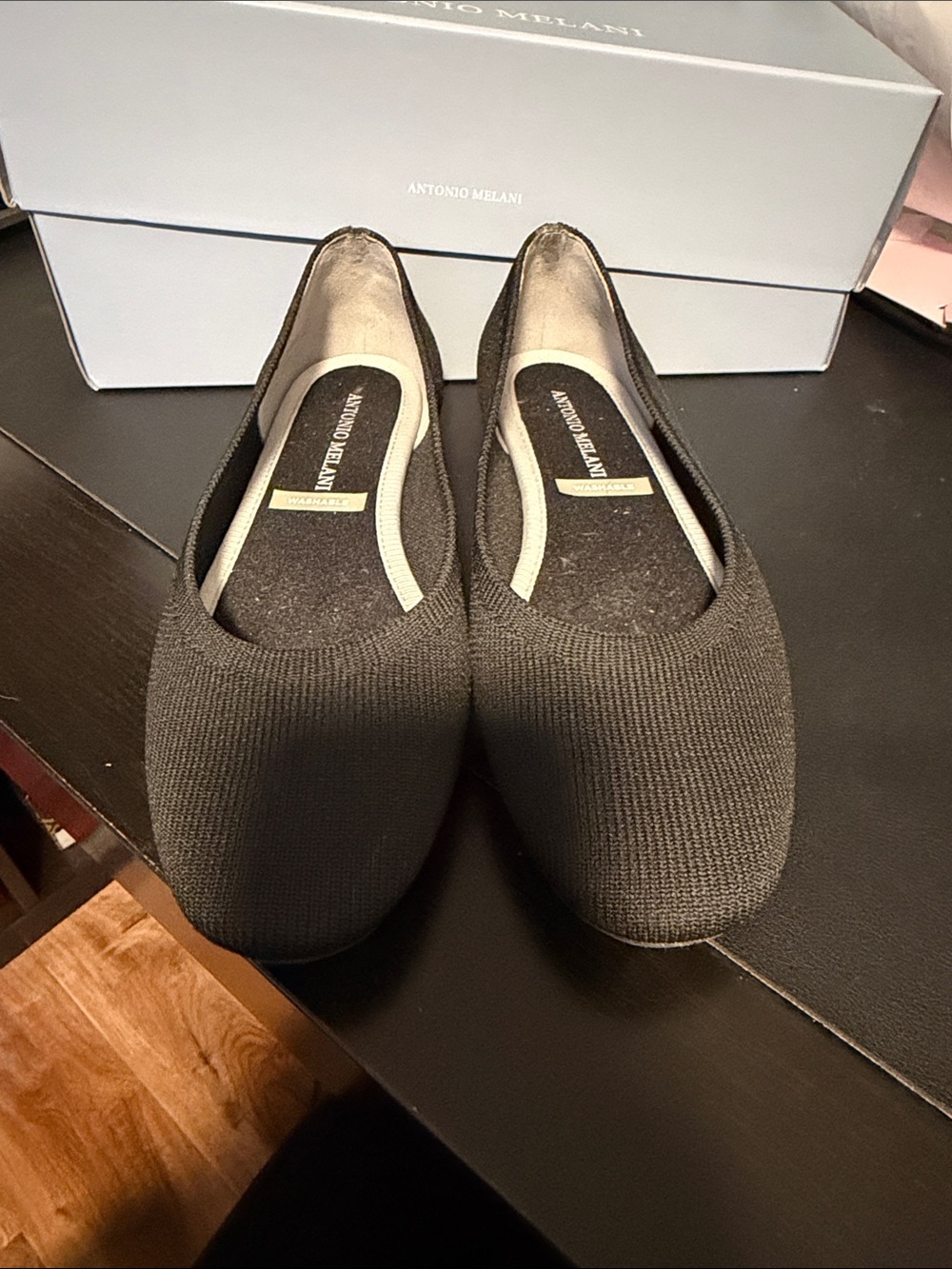 ANTONIO MELANI Black Knit Slip-On Ballet Flats